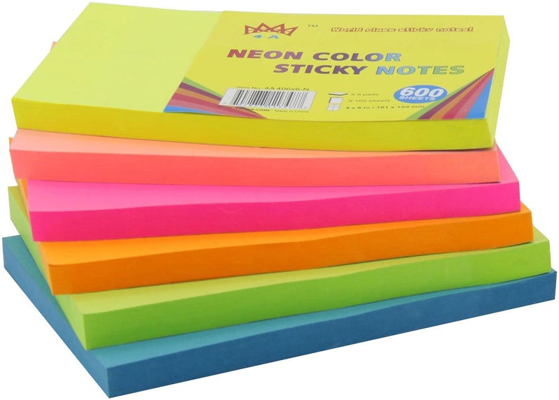 4A Sticky Notes,4 x 6 Inches,Large Size,Neon Assorted,Self-Stick Notes,100 Sheets/Pad,6 Pads/Pack,4A 406x6-N - Image 2